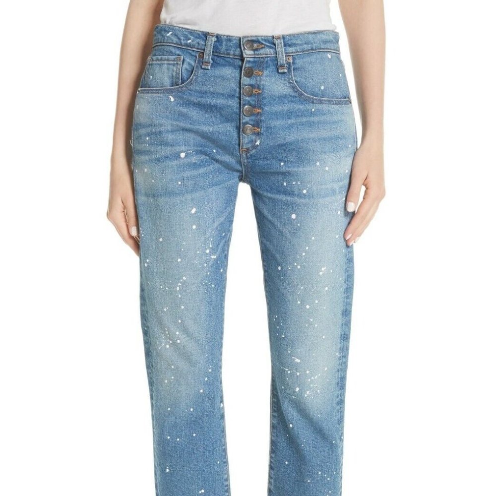 Veronica Beard Ines Splatter Paint Crop Girlfriend Jeans